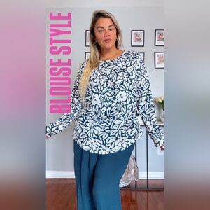 TFSDOD Women's Plus Size Long Sleeve Round Neck Casual Loose Tunic Blouses NEW